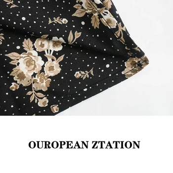 2021 m. vasarą naujų Moterų derliaus gėlių Šifono marškinėliai Mujer Elegantiškas Nėrinių pusė rankovės viršuje Lady v kaklo atsitiktinis Kaklaraištis-string Palaidinė Femme