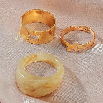 2021 Naujas Spalvingas Skaidrus Akrilo, Metalo Nereguliarus Marmuro Modelio Žiedas Dervos Vėžlio Žiedai Moterų, Mergaičių Papuošalai