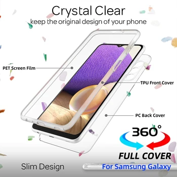 360 Visas Case For Samsung Galaxy S21 FE S10 S20 Lite 5G S10E Ultra S8 S9 Plus S6 S7 Krašto atsparus smūgiams Skaidrus Apsauginis Dangtelis