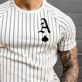 50% Karšto Pardavimo!!! Vyrų marškinėliai trumpomis Rankovėmis Kastuvu Ace Poker Spausdinti Vertikalios Juostelės Slim T-shirt Viršuje Kasdien Dėvėti