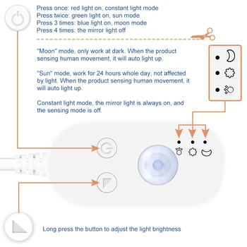 5V PIR Jutiklis LED Užpildyti Šviesos Veidrodis Lempa, tualetinis stalelis Šviesos diodų (LED Šviesos Juostelės Vandeniui, Miegamojo, Virtuvės Spinta Apdaila