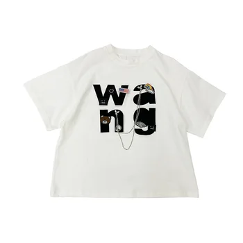 6 pradėti serija berniukų ir mergaičių marškinėliai 2021 m. pavasarį naujas korėjiečių vaikų grandinės dekoratyvinis spausdinimo pagrindo Marškinėliai trumpomis Rankovėmis Viršų