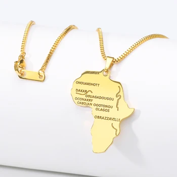 Afrika Alžyras Žemėlapis Karoliai Grandinės Unisex Aukso Moterų Egipto Karalienės Nefertitės Nerūdijančio Plieno Karoliai Vintage Papuošalai Dovana
