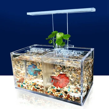 Akvariumas LED Akrilo Betta Žuvų Bako Nustatyti, Mini Darbalaukio, Šviesos, Vandens Siurblio Filtrai