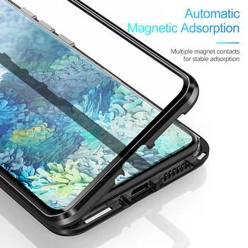 Apversti Magnetinių Dvigubo Stiklo Case For Samsung Galaxy S8 S9 S10 Plius S20 S21 Ultra Pastaba 8 9 10 Lite 20 A51 A71 A52 360 Pilnas Draudimas