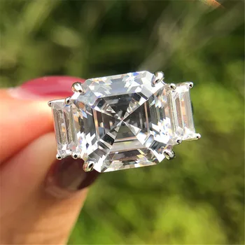 Asscher Cut 8ct Moissanite Deimantų Žiedas Originalus 925 sterlingas sidabro Dalyvavimas Vestuvių juostoje Žiedai, Moterų, vyrų Papuošalai