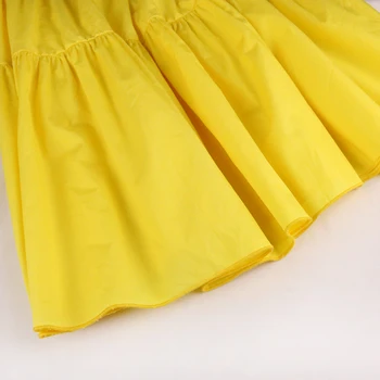 Atsitiktinis Suknelė Vasarą Moterys Žibintų Rankovės Mini Tunikas Y2K Suknelės Madingas Geltona Sundress Linijos, Plonas Rūbeliai 2XL Plius Dydis Drabužiai