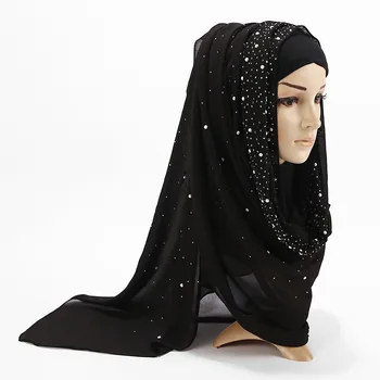 Aukštos klasės Baotou pagaminti iš Perlų Šifono hijab šalikas moterų žiemos hijab šalikas moterų mados vientisos spalvos hijab skarelė moteris
