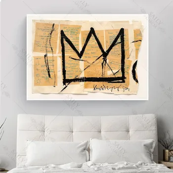Basquiat Abstrakčios Tapybos Drobės Gatvės Grafiti Sienos Menas, Plakatų ir grafikos Karaliaus Karūną Sienos Nuotraukas Gyvenimo Kambario Dekoro