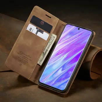 CaseMe Apversti Odinis Dėklas, Skirtas Samsung Galaxy S20 Itin Glaudžiai Retro Piniginės Flip Case For Samsung S20 Plius Magnetinės Kortelės Dangtelį