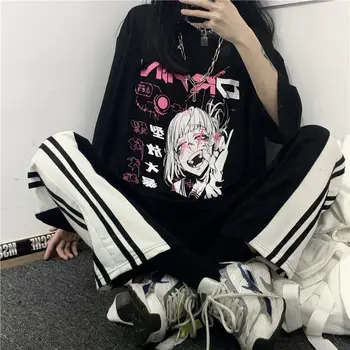 Derliaus Anime ir Animacinių filmų Tees Hentai 2021 Moterų Drabužiai Gotikos Marškinėlius Streetwear Alt Prarasti Viršūnes korėjos Vasaros Black T-shirt Fernan