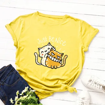 Didelio Dydžio Harajuku Atsitiktinis Medvilnės Gyvūnų Marškinėliai Funny Cat Print T-shirt Moterims, Vasaros Mielas Pagrindinio Viršūnes Negabaritinių Moteris Tshirts