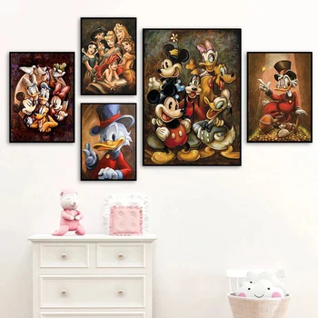 Disney Mickey Mouse Donaldas ir Princesė Drobės Tapybos Menas, Plakatų ir grafikos Sienos Meno Nuotrauką Kambarį Dekoro