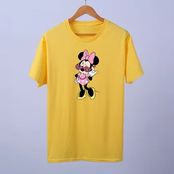 Disney Stilingas Minnie Mouse Medvilnės Marškinėliai Mergina, Moteris panele Studentų Marškinėlius Viršūnes spausdinimo Drabužių, marškinėlių Pora apranga Unisex