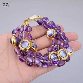 GuaiGuai Papuošalai 4Rows Gamtos Violetinė Amethysts Grubus Su Electroplated Krašto Violetinė Murano Glass Apyrankė 8