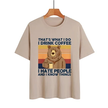 Išgerti Kavos Lokys T-Shirt Mados Atsitiktinis Palaidų Trumpomis Rankovėmis Vasarą Medvilnės Tees Viršūnės