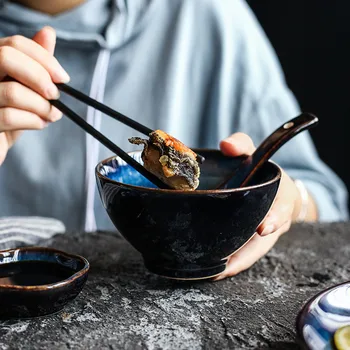 Japoniško stiliaus tamsiai Mėlynos Keraminės Kepsnys Plokštė, Indai, Porceliano Indai, Vakarienė Nustatyti, Desertas Plokštės Sriuba Bowl Arbatos Puodelio Padažu Patiekalas