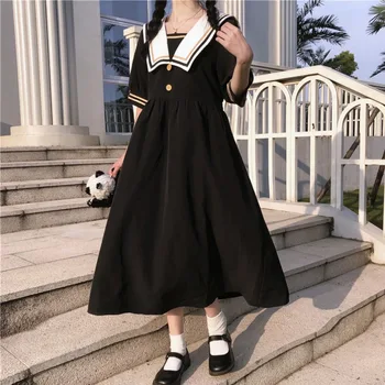 Japonų Stiliaus Lolita dressl Kolegijos Stilius Laisvas Vidutinio Ilgio Sailor Apykaklės trumpomis Rankovėmis Suknelė Moterų Pavasarį ir Vasarą 2021 Naujas