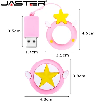 JASTER Naujų Animacinių filmų USB flash diskas 128GB Mielas rožinis žvaigždės Pen ratai Dovanos mergaitėms gražus girly širdies klavišą grandinės žiedas Pendrive