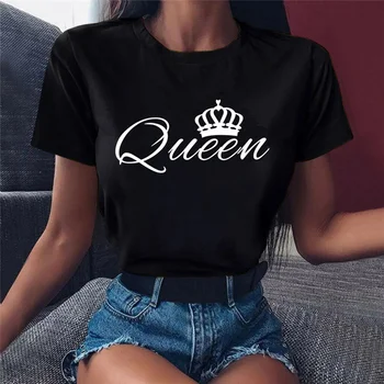 Karalienė Laišką, Print T Shirt Moterims Trumpomis Rankovėmis O Kaklo Laisvus Marškinėlius 2021 M. Vasarą Moterys, Marškinėliai, Topai Camisetas Mujer