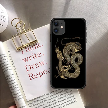 Kinų Meno Dragon Telefono Case Cover For Iphone 5 6 7 8 11 12 5S 6S X Xr XS Se Plus Pro Max Mini 2020 juoda Juoda 3D Tpu