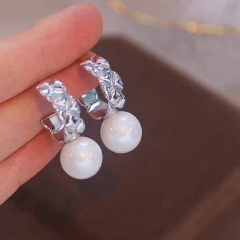 Korėjos Elegantiška Balta Imituojamas Pearl Drop Auskarai Moterų Mados Vestuvių Kristalų, Cirkonio Auskarai Papuošalai Oorbellen Brincos