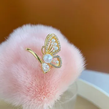 Korėjos Naujo Dizaino bižuterijos Išskirtinį Vario Inkrustacijos Cirkonis Drugelis Žiedas Elegantiškas Moterų Pearl Atidarymo Reguliuojamas Žiedas