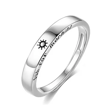 Korėjos Stiliaus Žvaigždė Mėnulis Laišką Pora Žiedas Sidabro Spalvos Atidaryti Rodomojo Piršto Žiedą, Romantiška Dovana, Papuošalai