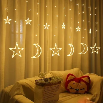 LED Moon Star LED Girliandą Užuolaidų Pasakų Žibintai String Kalėdų, Naujųjų Metų Vestuves Namo Kambaryje Ramadanas, Dekoracijos, Žibintai