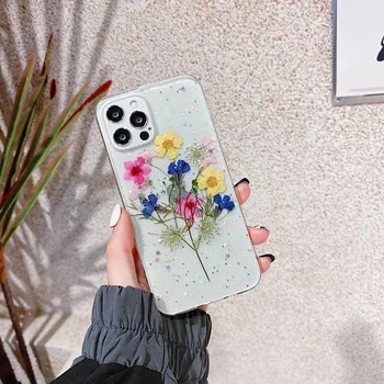 Mados Nekilnojamojo Sausų Gėlių Telefono dėklas Skirtas Iphone 11 12 Pro MAX Mini X XR XS SE 2020 7 8 Plius Minkštas Permatomas Dangtis atsparus smūgiams