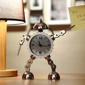 Metalo robotas studentas naudoja cartoon vaikų silent alarm clock kūrybos mielas mažai naktiniai žadintuvas laikrodis