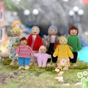 Mielas Laiminga Lėlių Šeima Playset Mediniai Skaičiai Nustatyti 7 Žmonės Lėlės Mielas Ir Stilingas Namų Dekoro Vaikų Švietimo žaislai