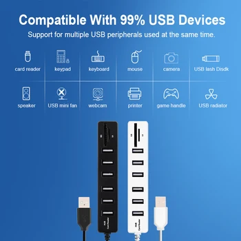 Mini USB Hub 2.0 Multi USB 2.0 Hub USB Skirstytuvo 3 Port Hub Su TF, SD Kortelių Skaitytuvas 6 Uostą 2.0 Gyv Adapteris, Skirtas PC Priedai
