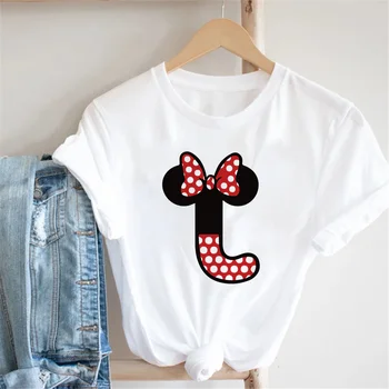 Minnie Mouse Šrifto G H I J K L Marškinėlius Moterims Disney Užsakymą Pavadinimas Laišką Derinys Vasaros Grafinis Spausdinti marškinėliai Moterų Drabužiai
