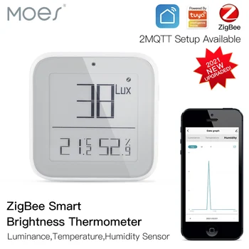 Moes Smart Zigbee Ryškumas Termometras, Realaus laiko Šviesai Jautrios Temperatūros ir Drėgmės Jutiklis su Tuya Smart App