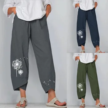 Moteris 2021 Moterų vasaros atsitiktinis palaidų medvilnės ir lino siuvinėti plataus kojų kelnės брюки женские штаны в клетку pantalones