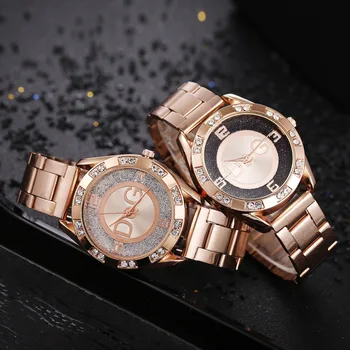 Moterų Laikrodžiai Naujas Mados Rose Gold Crystal Kvarco Žiūrėti Ponios Nerūdijančio Plieno Dirželis Aukštos Kokybės, Suknelė Kvarco Žiūrėti Reloj