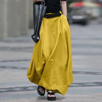 Moterų Sijonas Aukštu Juosmeniu vientisos Spalvos Medvilnės Mišinys Didelis Hem Kišenėje Maxi Sijonas Streetwear Šalies Moterų Sijonas Elegantiškas Sijonas