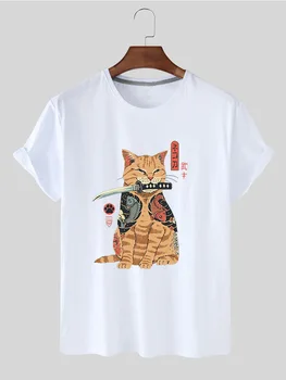 Moterų Vasaros Palaidinė Samurajus Katė Kūrybinis Dizainas Moterų trumpomis Rankovėmis T-marškinėliai, moteriški Marškinėliai trumpomis Rankovėmis Kvėpuojantis T-shirt