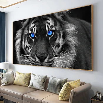 Mėlynos Akys Tigras Sienos Meno Tapybos Drobės Juoda Balta Tigrai Drobės Plakatai ir Spausdina Gyvūnų Meno Kambarį Namų Dekoro