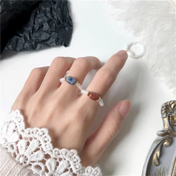 Naujas klasikinis geometrinis metalo perlų žiedas korėjos moterų papuošalų mados studentas atidarymo žiedas Šalis Dovana Žiedas