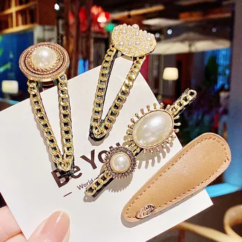 Naujas Moterims, Elegantiška Vintage Perlai Grandinės Geometrinis Plaukų Clips Saldus Plaukų Segtukai Barrettes Lankelis Mada, Plaukų Aksesuarai