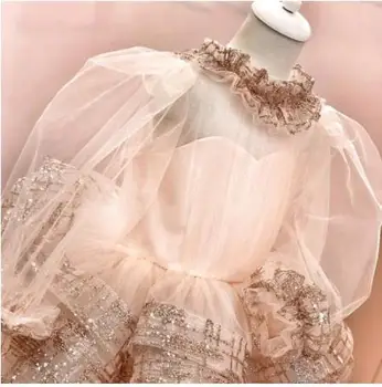 Naujas Šampanas Princesė Dress Baby Girl Drabužius ilgomis Rankovėmis Gimtadienio Vestido Dėvėti 1-14Years