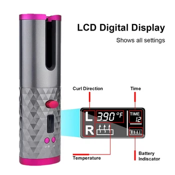 Nešiojamų Belaidžio Automatinė Hair Curler USB Įkrovimo Belaidžius Garbanoti Geležies LCD Ekranas Temperatūra Reguliuojama Garbanos Mašina