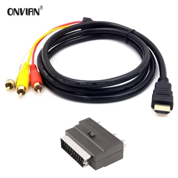 Onvian HDMI HD Kabelis 3RCA Garso Kabelis Su SCART Du-In-One Adapterio Laidas 1,5 Metrų Projektorius/DVD/TV Garso Jungtis