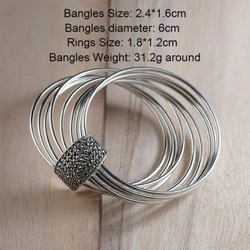 Originali Kietojo 925 Sterlingas Sidabro Žiedas Ir Bangle Ant Kitos 9 Ratą Asmeninį Moteriški Žiedai, Graži Bauda Papuošalai