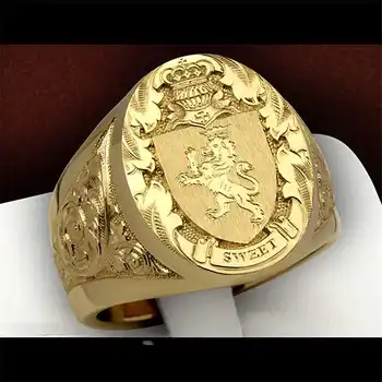 Prabanga Karūna Liūtas Shield Žiedai Vyrams Vintage Mados Hip-Hop Geltonos Aukso Antikvariniai Punk Dalyvavimas Papuošalai, Aksesuarai