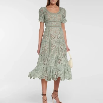 Seksualus Ilgai Undinė Šalis Suknelė 2021 Moterys Vasarą Elegantiška Vintage Žalia/balta Nėrinių Maxi Suknelės Moterims
