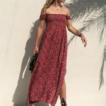 Seksualus Stebėjimo Paplūdimio Suknelė Sundresses Derliaus Bohemijos Maxi Print Skraiste Femme Boho Gėlių Moterų Padalinta Ilgos Suknelės Vestido