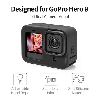 Silikono Apsauginė Įvorė Atveju GoPro Hero 9 atsparus smūgiams Korpusas Case Cover Riešo Dirželis Veiksmų Fotoaparato Priedai
